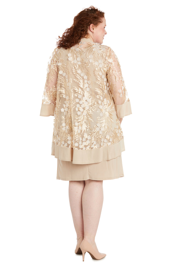 Elegant 3D Floral Jacket Dress - Plus