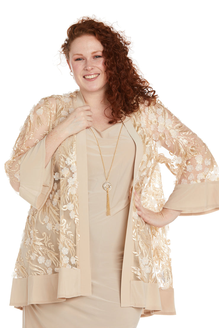 Elegant 3D Floral Jacket Dress - Plus