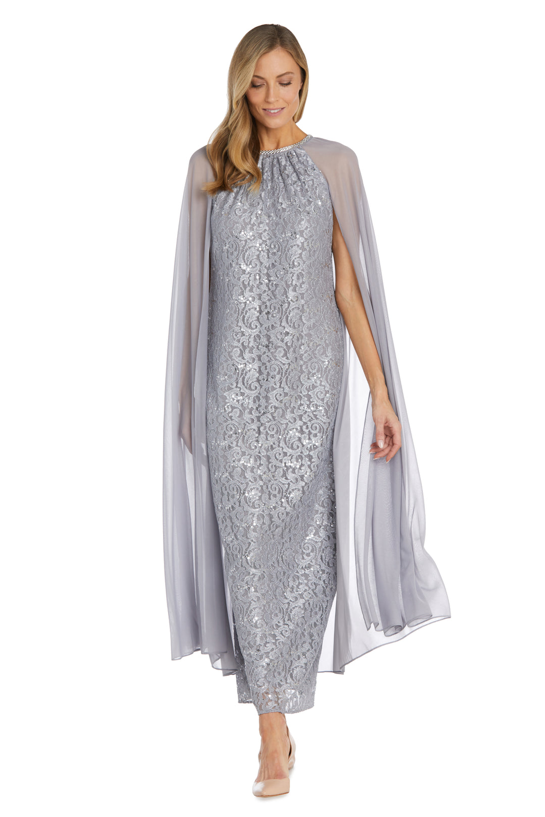 r & m richards sequined cape sheath dress R&M Richards 7670
