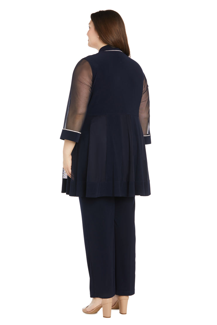 Pantsuit with Illusion Sleeves and Rhinestone Trim - Plus