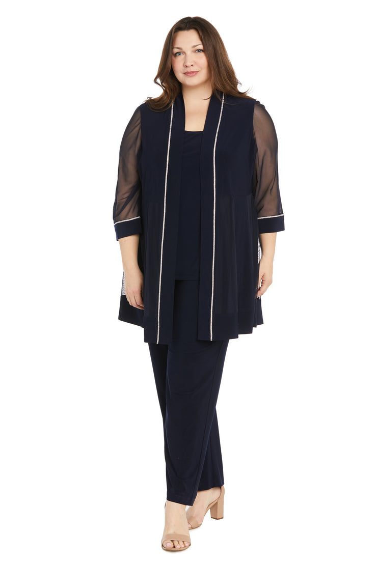 Pantsuit with Illusion Sleeves and Rhinestone Trim - Plus