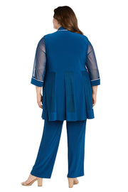 Pantsuit with Illusion Sleeves and Rhinestone Trim - Plus