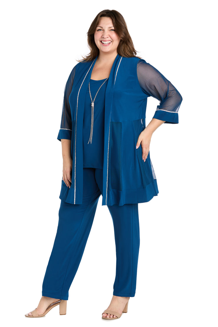 Pantsuit with Illusion Sleeves and Rhinestone Trim - Plus