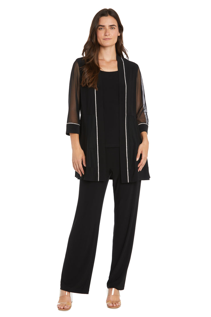 Pantsuit with Illusion Sleeves and Rhinestone Trim