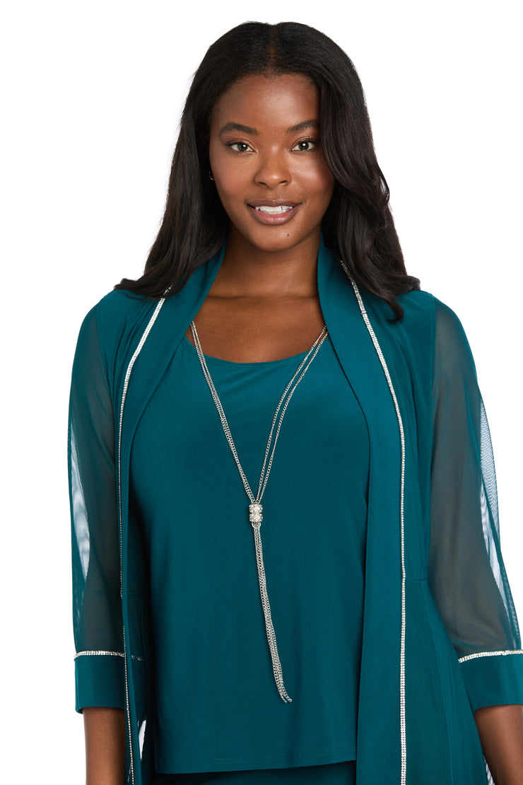 Pantsuit with Illusion Sleeves and Rhinestone Trim