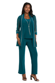Pantsuit with Illusion Sleeves and Rhinestone Trim