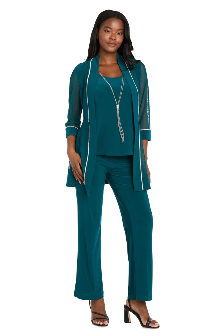 Pantsuit with Illusion Sleeves and Rhinestone Trim