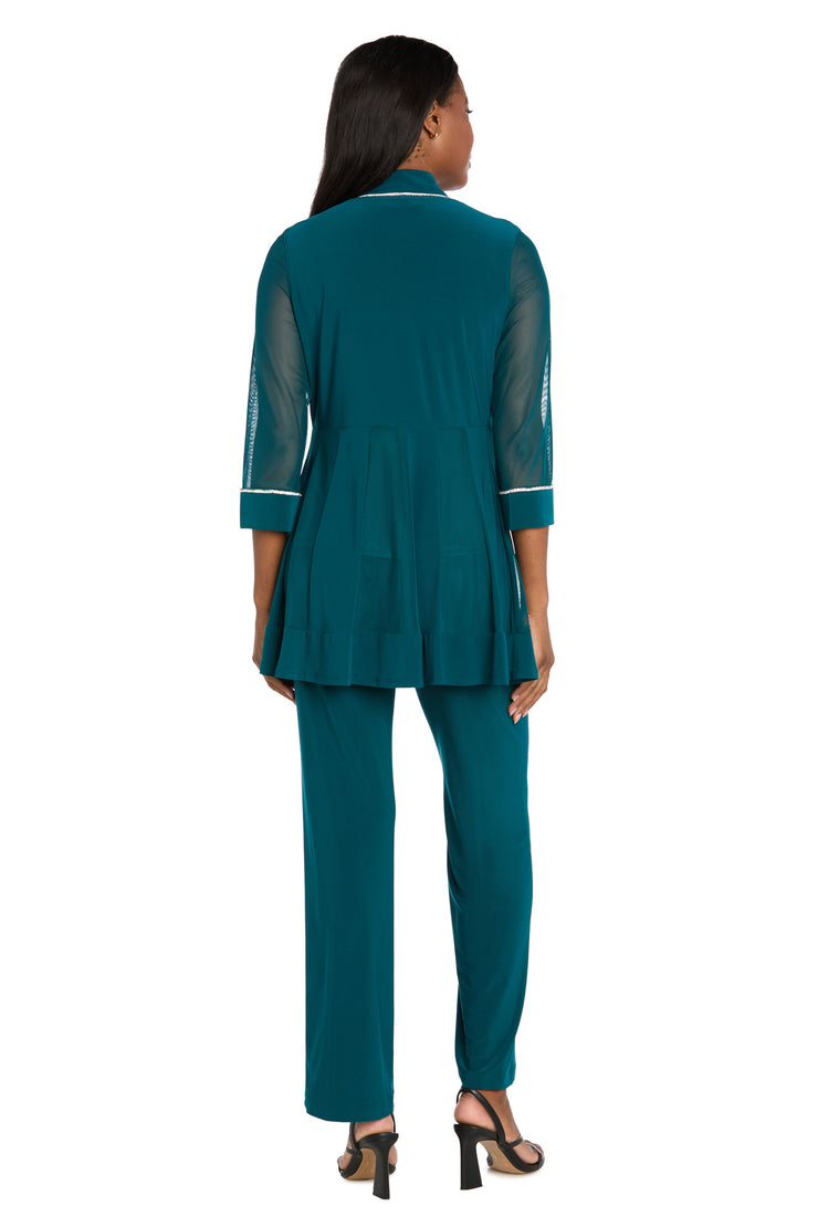 Pantsuit with Illusion Sleeves and Rhinestone Trim