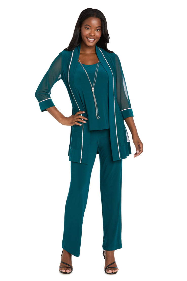Pantsuit with Illusion Sleeves and Rhinestone Trim