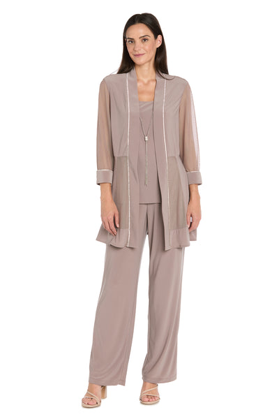 Pantsuit with Illusion Sleeves and Rhinestone Trim