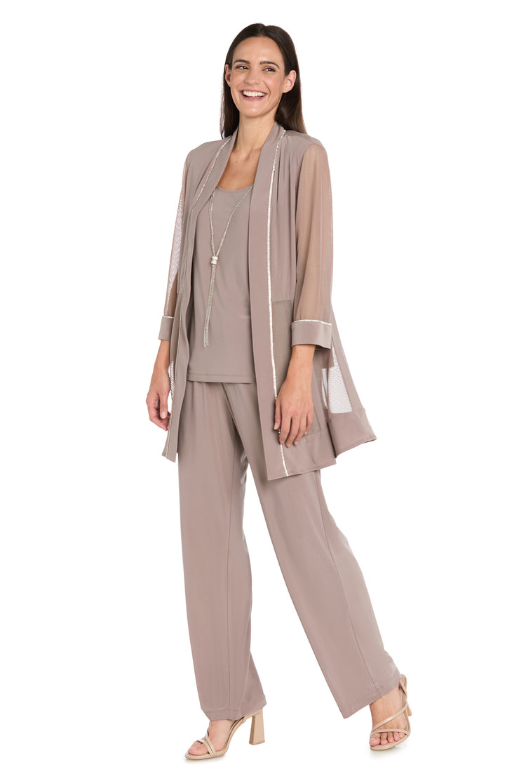 Pantsuit with Illusion Sleeves and Rhinestone Trim