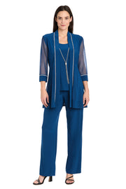 Pantsuit with Illusion Sleeves and Rhinestone Trim - Petite