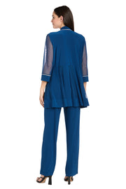 Pantsuit with Illusion Sleeves and Rhinestone Trim - Petite