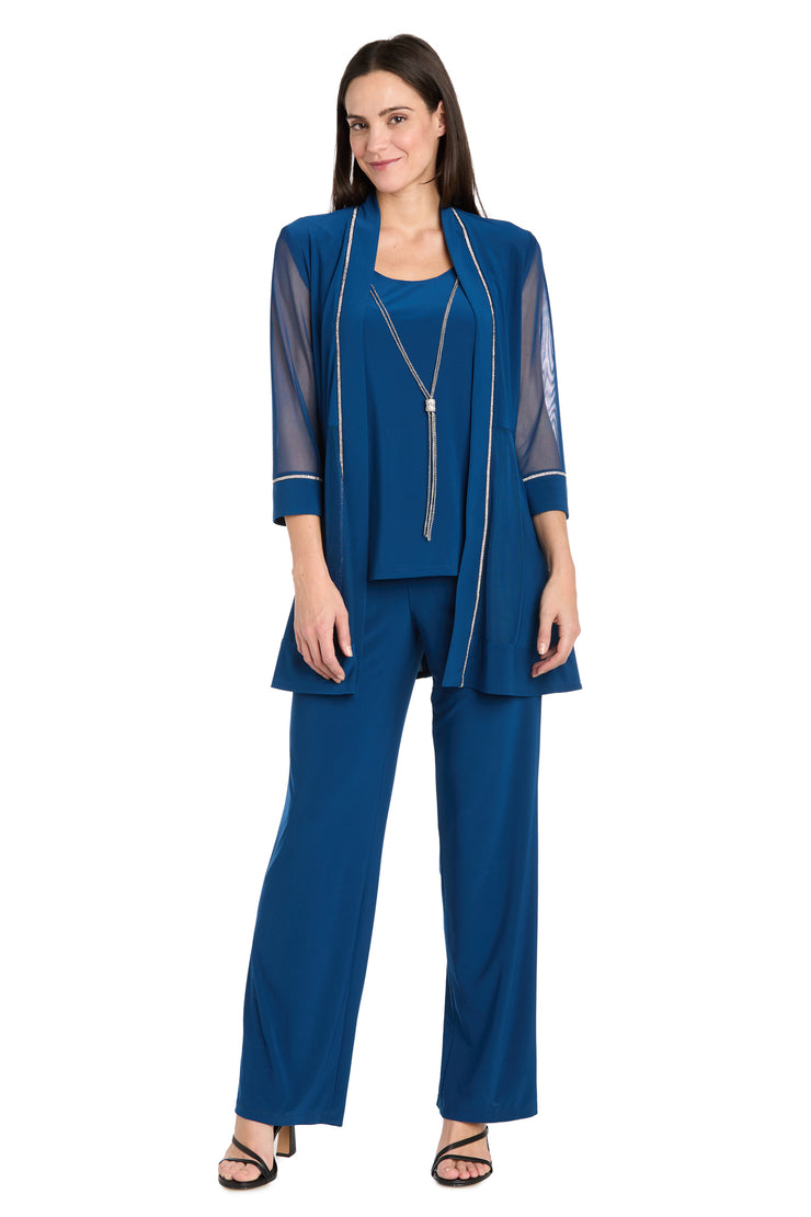 Pantsuit with Illusion Sleeves and Rhinestone Trim - Petite