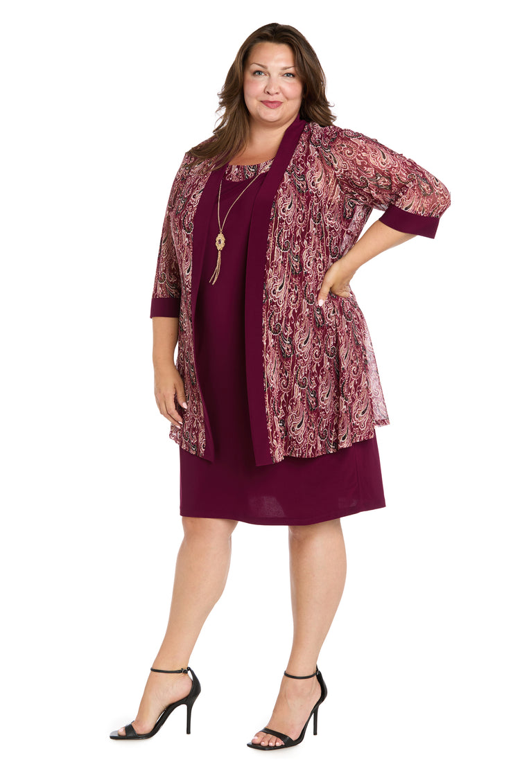 Wine Paisley Mesh Jacket Dress Set