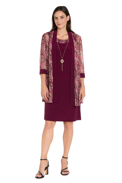 Wine Paisley Mesh Jacket Dress Set