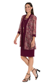 Wine Paisley Mesh Jacket Dress Set
