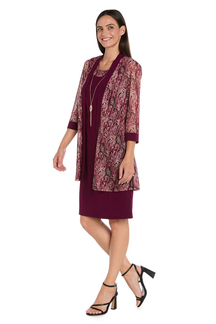 Wine Paisley Mesh Jacket Dress Set