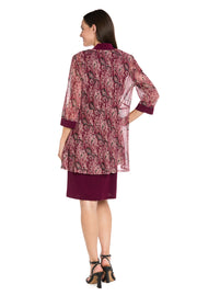 Wine Paisley Mesh Jacket Dress Set
