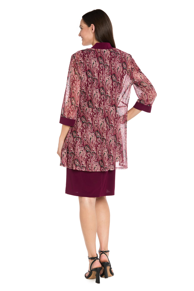 Wine Paisley Mesh Jacket Dress Set