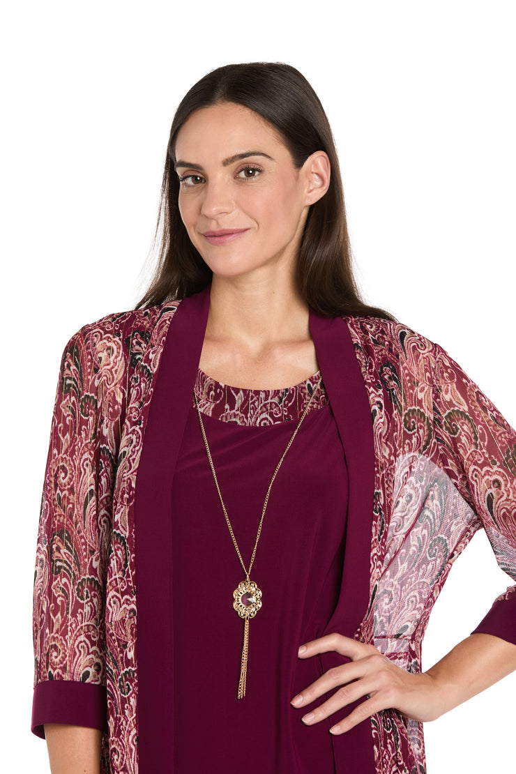 Wine Paisley Mesh Jacket Dress Set