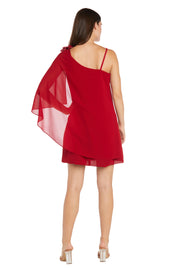 One-Shoulder Cocktail Dress with Glitter Flower and Back Cape