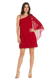 One-Shoulder Cocktail Dress with Glitter Flower and Back Cape