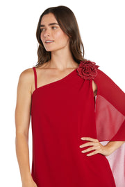 One-Shoulder Cocktail Dress with Glitter Flower and Back Cape