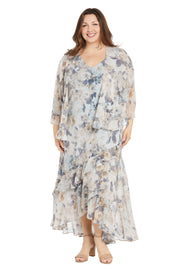 High Low Floral Chiffon Jacket Dress - Plus