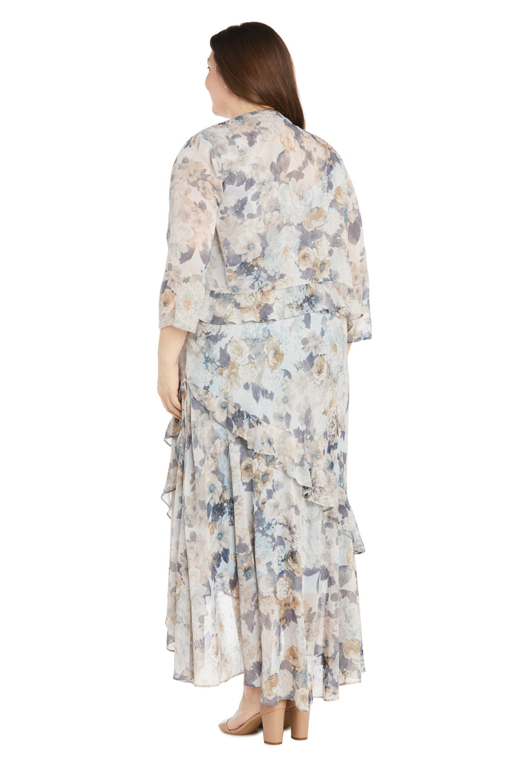 High Low Floral Chiffon Jacket Dress - Plus