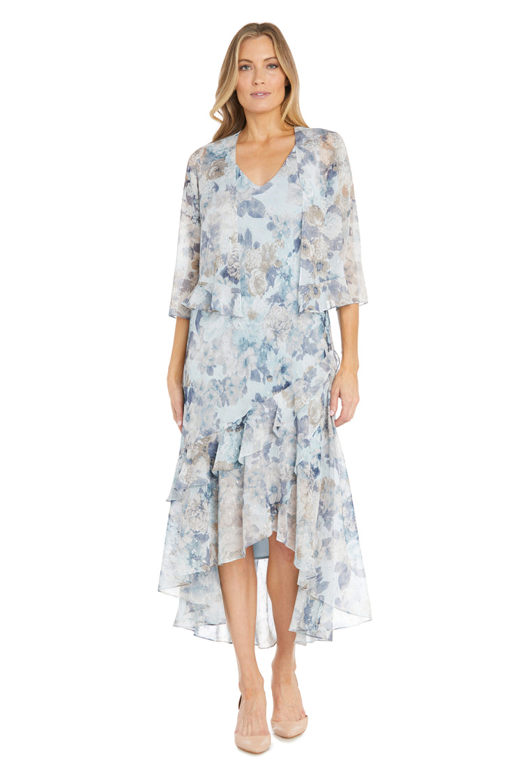 High Low Floral Chiffon Jacket Dress