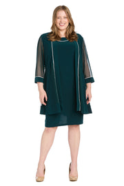 Rhinestone Trim Jacket Dress with Illusion Sleeves - Plus