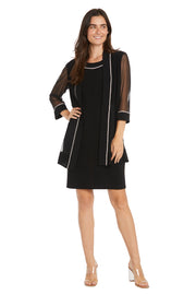 Rhinestone Trim Jacket Dress with Illusion Sleeves