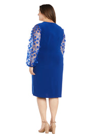 Cocktail Wrap Dress with 3D Floral Sheer Sleeves - Plus