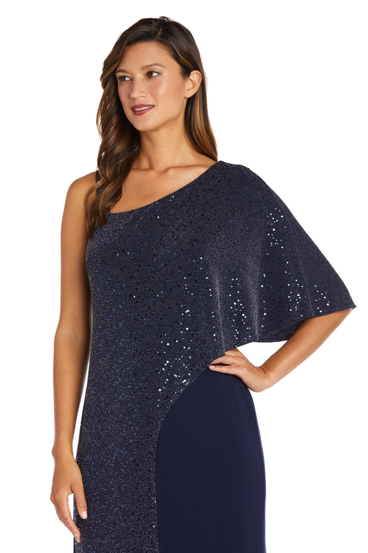 Asymmetric Jumpsuit with Sequined Overlay and Draped Shoulder - Petite