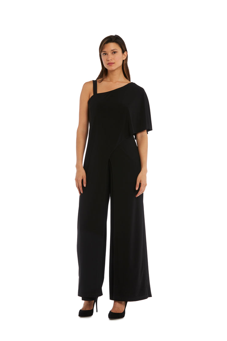 Flare Jumpsuit with Overlay and Draped Sleeves