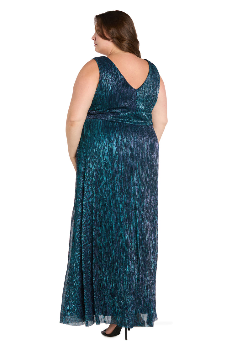 Long Metallic Gown With Double Rhinestone Waist Detailing - Plus