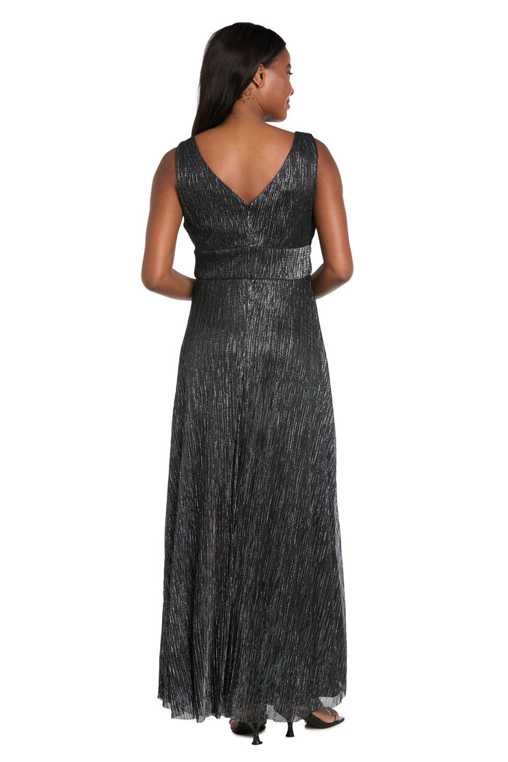 Long Metallic Gown With Double Rhinestone Waist Detailing