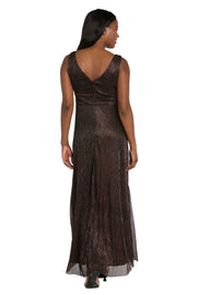 Long Metallic Gown With Double Rhinestone Waist Detailing