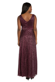Long Metallic Gown With Double Rhinestone Waist Detailing