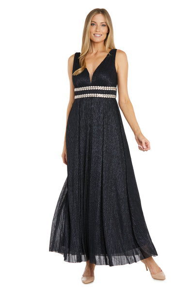 Long Metallic Gown With Double Rhinestone Waist Detailing - Petite