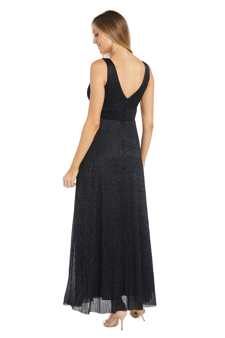 Long Metallic Gown With Double Rhinestone Waist Detailing - Petite
