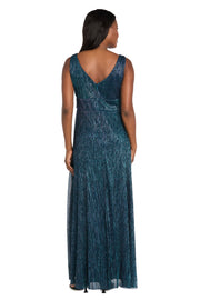 Long Metallic Gown With Double Rhinestone Waist Detailing