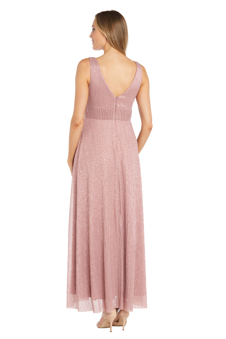 Long Metallic Gown With Double Rhinestone Waist Detailing - Petite