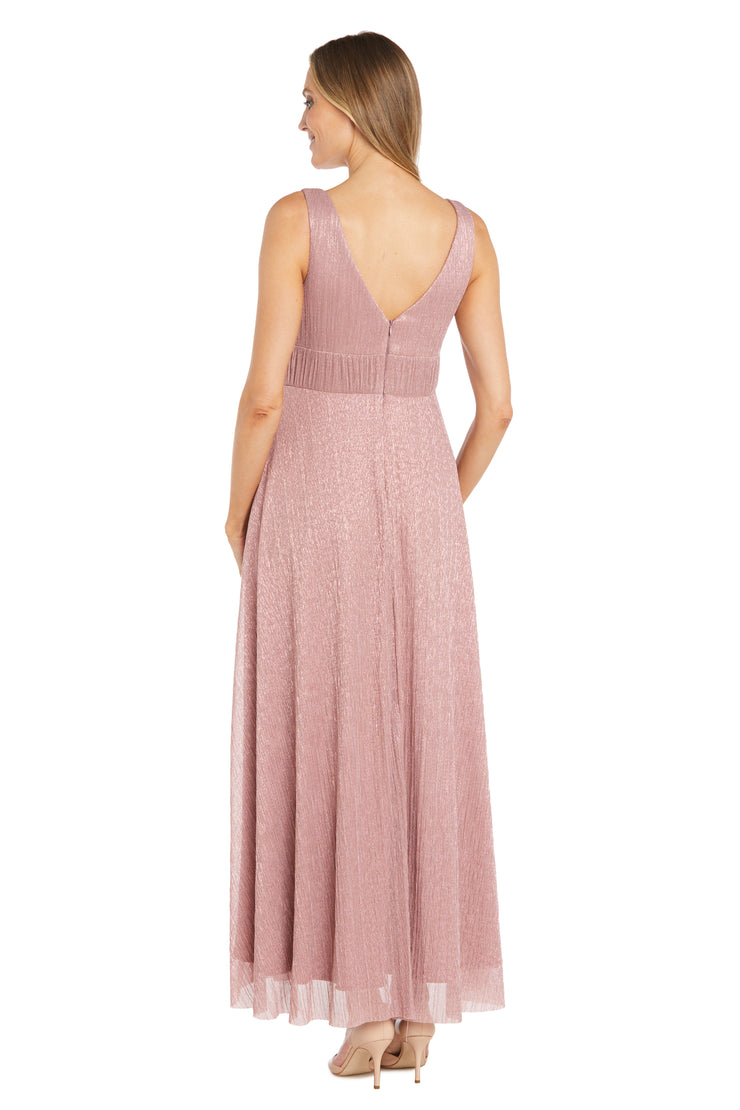 Long Metallic Gown With Double Rhinestone Waist Detailing - Petite