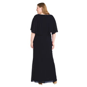 Long Chiffon Caplet Dress with a Rhinestone Waist Detail - Plus