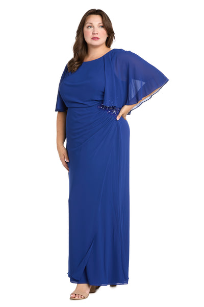 Long Chiffon Caplet Dress with a Rhinestone Waist Detail - Plus