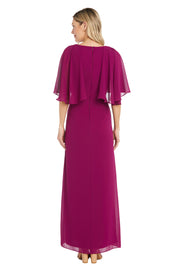 Long Chiffon Caplet Dress with a Rhinestone Waist Detail