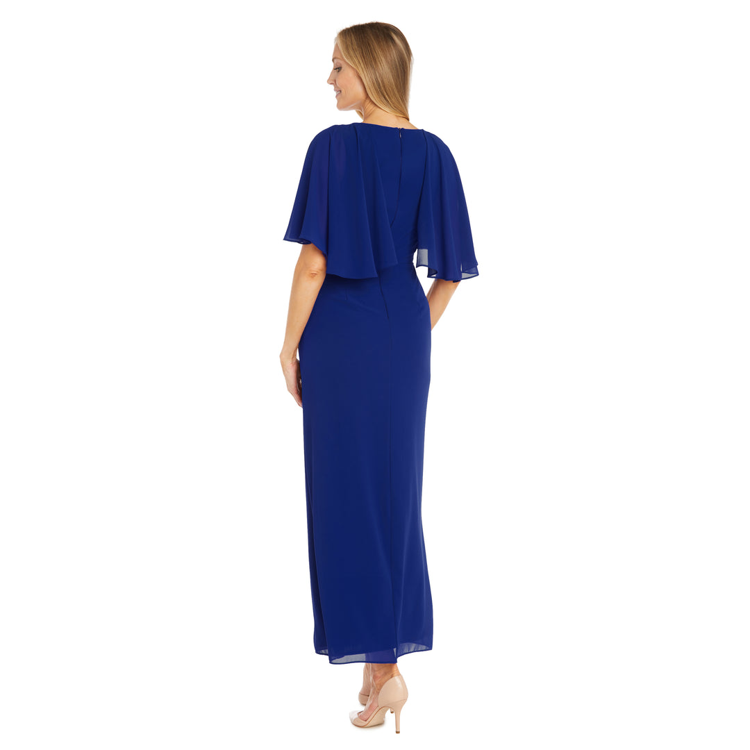 Long Chiffon Caplet Dress with a Rhinestone Waist Detail R&M Richards Long Chiffon Caplet Dress with a Rhinestone Waist Detail R&M Richards