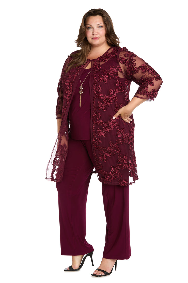 Delicate Floral Blossom Embroidered  Pantsuit - Plus